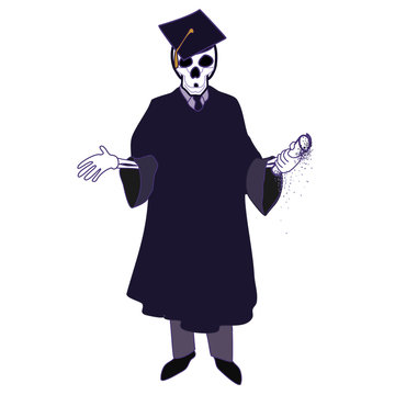 Graduating skeleton with disolving deploma