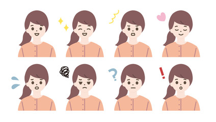 女性 表情 イラスト セット
