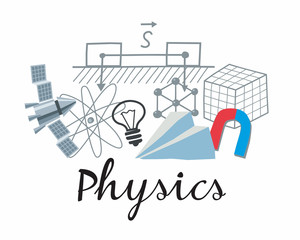 Physics Icon. A set of subjects for designating school discipline. Vector color graphics