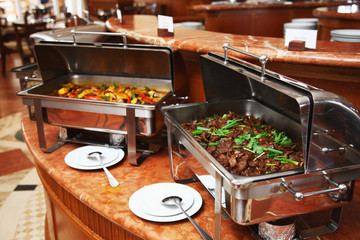 Buffet food in chafing dish