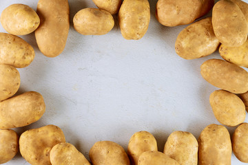 Raw fresh potatoes on white background.