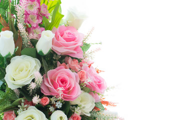 Beautiful colorful decoration artificial flower isolated on white background.