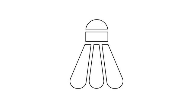 Black line Badminton shuttlecock icon isolated on white background. Sport equipment. 4K Video motion graphic animation