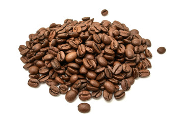 Coffee seeds on white background