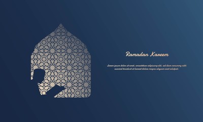 Ramadan Kareem Vector Background. The silhouette of a Moslim reading the Qur'an.