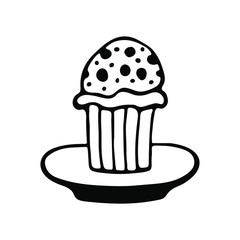 Handwritten vector muffin on white background.Handwritten  one muffin 