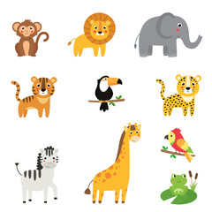 Obraz na płótnie Canvas Childish collection of cute cartoon African animals.
