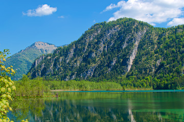 Fototapeta na wymiar Mountain lake in the mountains, Almsee in Grünau / Austria