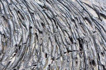 Closeup on Igneous rock dry lava with ripples and cracks