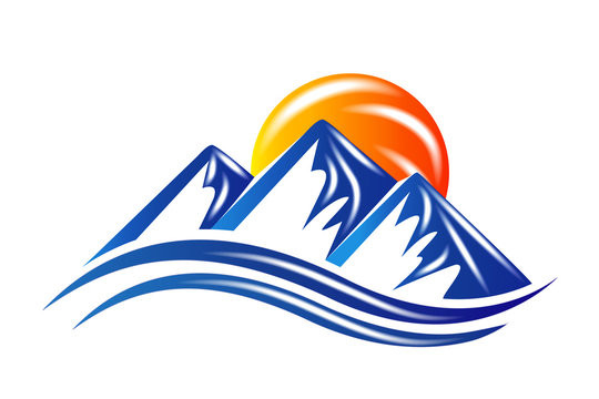 Logo mountains and shiny sun vector