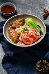 
Delicious Chinese noodles with chicken wings 