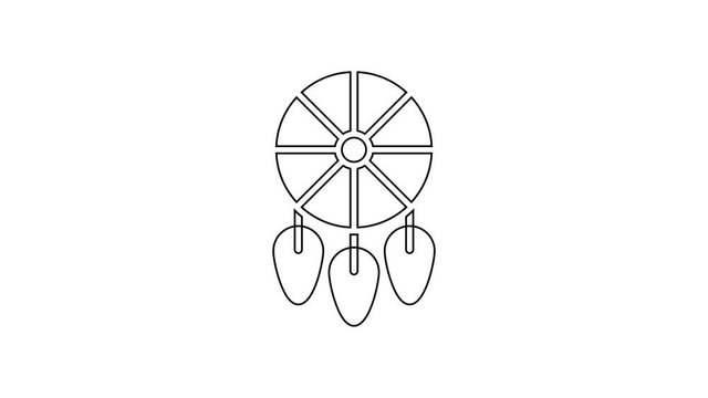 Black line Dream catcher with feathers icon isolated on white background. 4K Video motion graphic animation