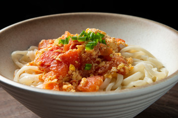 Chinese Traditional noodles with tomatoes and eggs 