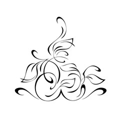 ornament 1172. unique decorative element with stylized leaves and curls in black lines on a white background