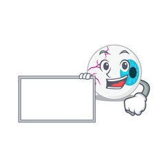 Cartoon character design of eyeball holding a board