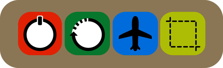 colorful flat icon. shutdown, reboot, airplane mode, screenshot.