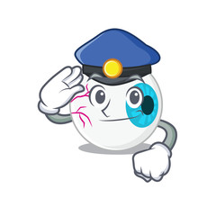 Police officer cartoon drawing of eyeball wearing a blue hat