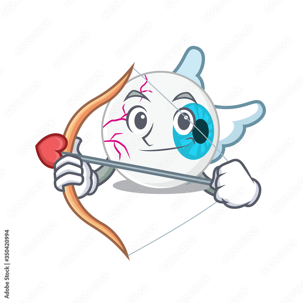 Poster Eyeball in sweet romantic cupid cartoon drawing with arrow