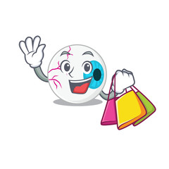 wealthy eyeball cartoon character with shopping bags