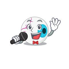cartoon character of eyeball sing a song with a microphone