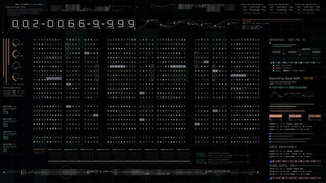 Futuristic hi-tech graphic user interface head up display with digital code and data info graphic telemetry information display for desktop screen background