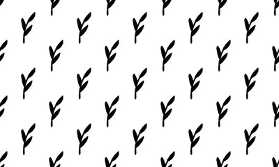 Seamless pattern with hand drawn plant branches. Fabric or textile print template. Floral design element. Spring and summer symbol. Contour otline drawing of simple black twig