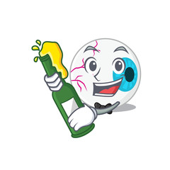 caricature design concept of eyeball cheers with bottle of beer