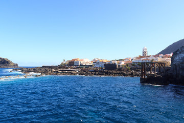 Fototapeta na wymiar Coastline and town Garachico panorama with Atlantic Ocean on Canary Island Tenerife, Spain