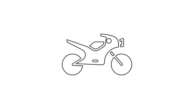 Black line Motorcycle icon isolated on white background. 4K Video motion graphic animation