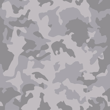 Seamless Camouflage For Army, Hunting And Other Use.  White And Gray Snow Camo Texture. Military Pattern For Fabric Print. Vector Illustration.