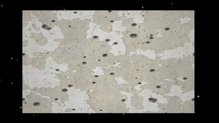 New plaster changes to old . Newly plastered surface transforms and decays to old flaking pieces with mold , flakes , spots and stains. 3d animation - Powered by Adobe