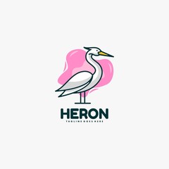 Vector Logo Illustration Heron Cute Cartoon Style.