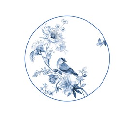 Artistic expression of Oriental culture, blue and white porcelain pattern, porcelain design, suitable for textile and clothing design