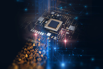 business and learning icon  on blue technology background