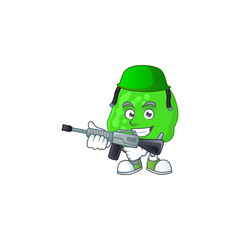 A mascot design picture of sarcina ventriculli as a dedicated Army using automatic gun