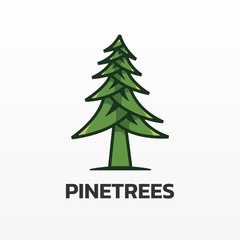 Vector Logo Illustration Pine Simple Mascot Style.
