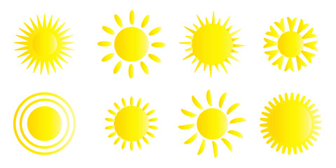 Sun icon. Vector image of summer, sunshine. Abstract Sunrise Icons. Stock Photo.