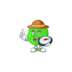 Experience explorer of sarcina ventriculli cartoon character style using compass