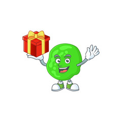 Sarcina ventriculli cartoon mascot concept design with a red box of gift