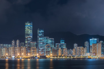 Fototapeta na wymiar Panorama of downtown of Hong Kong city at night