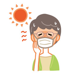Illustration of a grandmother who wore a mask and got heat stroke