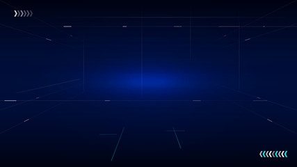 Dots, lines and planes form the background of perspective space technology interface.
