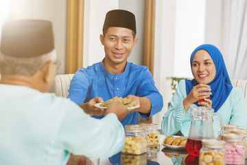Muslim family feasting during the Eid celebration
