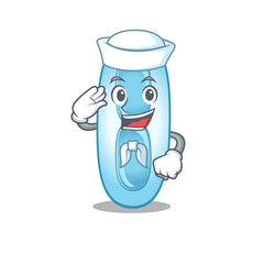 Smiley sailor cartoon character of klebsiella pneumoniae wearing white hat and tie