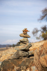 Trail Cairn to Mark Beach Route  at Lake Folsom California