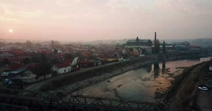 Aerial of the river Nisava in Nis Serbia