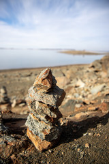 Trail Cairn to Mark Beach Route  at Lake Folsom California