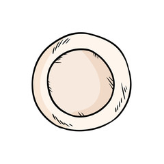 Plate top view doodle sketch. Hand drawn cartoon style dish. Vector isolated on white background image