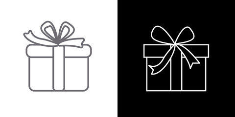 Outline of the gift. Vector image of christmas present. Box depicted by lines on a black and white background.
