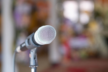 Close up microphone isolated on blur background.